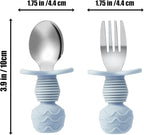 PandaEar 6 Pack Stainless Steel Toddler Spoons and Fork Feeding Set - Anti-Choke First Self Feeding Utensils for Kids Baby Boys Led Weaning Ages 18 Months+ (Blue/Grey/Peach)