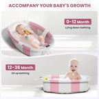 Collapsible Baby Bathtub, Baby Tubs for Newborns with Soft Cushion & Thermometer & Toy Organizer Mesh Bag, Infant Bathtub to Toddler 0-36 Months, Portable Travel Newborn Baby Bathtubs (Pink)