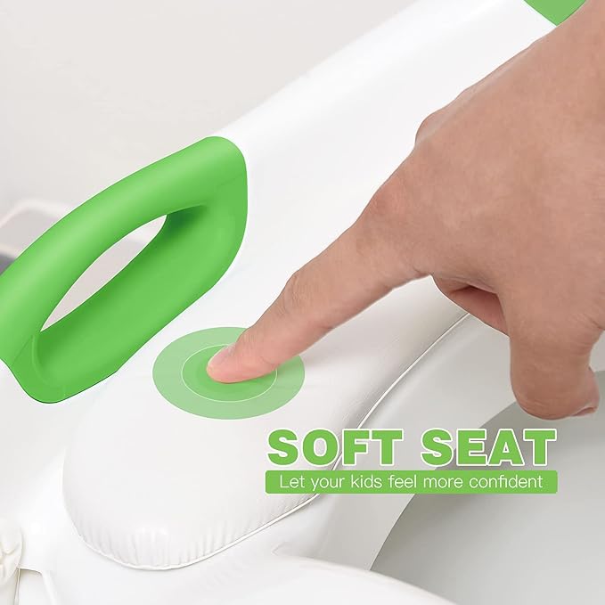 Potty Training Seat with Step Stool Ladder, SKYROKU Potty Training Toilet for Kids Boys Girls Toddlers - Comfortable Safe Potty Seat with Anti-Slip Pads Ladder Green