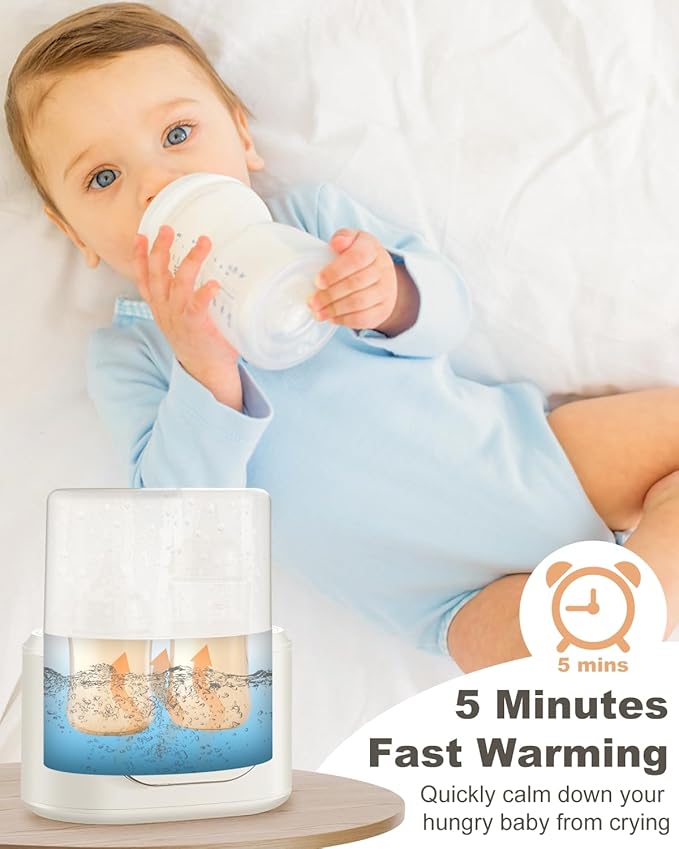 Bottle Warmer, 10-in-1 Fast Baby Bottle Warmer for Breastmilk & Formula, Double Milk Warmer with Timer, Accurate Temp Control, Thaw, Steaming, Heat Food, Keep Warm and Night Light