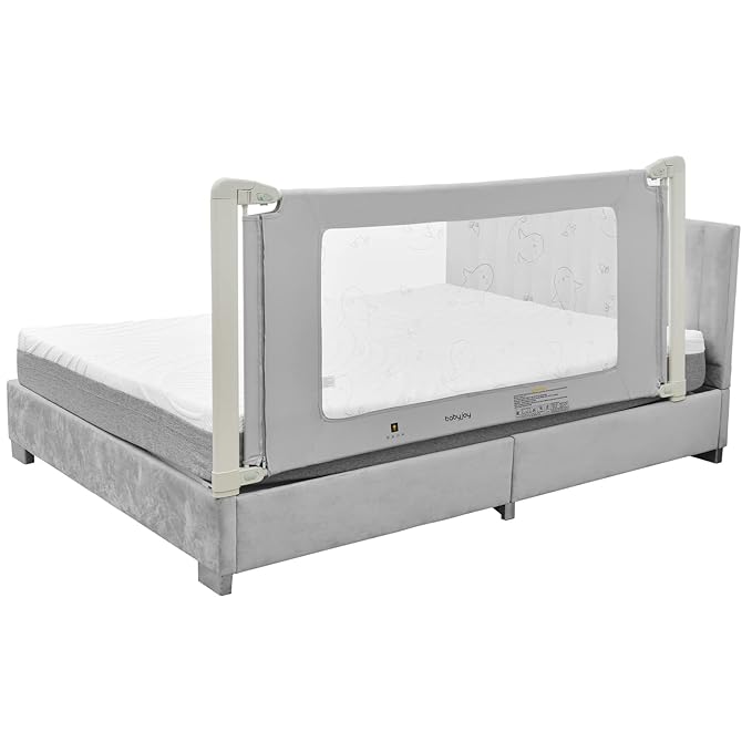 BABY JOY Bed Rails for Toddlers, 70'' Extra Long, Height Adjustable Kids Rail Guard w/Double Safety Lock for Convertible Crib, Folding Baby Bedrail for Twin Double Full Size Queen King Mattress, Gray