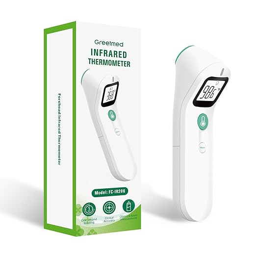 No-Touch Forehead Thermometer for Adults Kids Baby with Fever Alarm, Large Digital LCD Display, Multi-Mode Object Temperature 1s Instant Reading (Batteries Included)