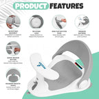 Baby Bath Seat for Babies 6 Months & Up Sitting Up | Non-Slip Bath Seat with Safety Suction Cups & Temperature Alert, Baby Bath Seat for Tub, Shower & Bathtub (Grey)