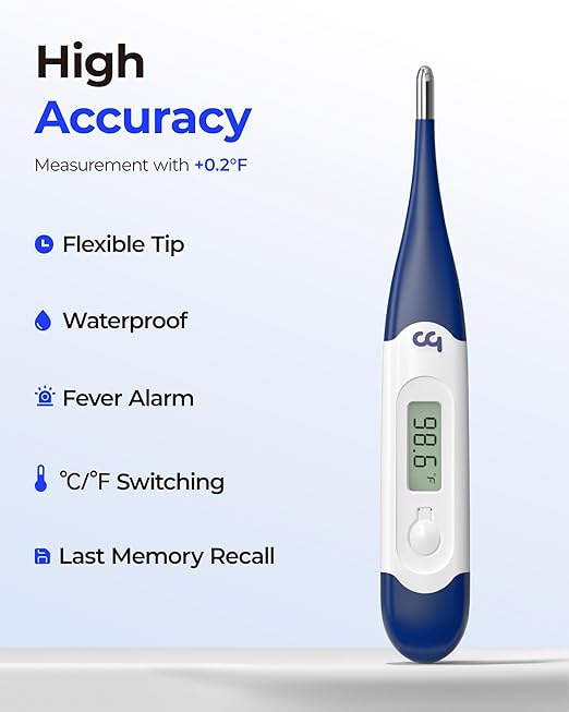 femometer Oral Thermometer for Adults and Kids, Fast Accurate Oral, Underarm & Rectal Digital Thermometer with Flexible Tip, Navy Blue