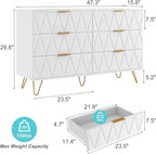 White Dresser for Bedroom,Modern 6 Drawer Dresser with Gold Handle and Leg,Wide Storage Chest of Drawers,Wood Dresser Bedroom Furniture,TV Dresser for Living Room