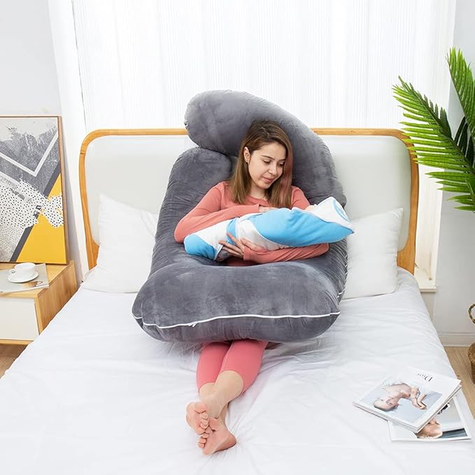 AS AWESLING 60in Full Body Pillow | Nursing, Maternity and Pregnancy Pillow | Extra Large U Shaped Sleeping Pillow with Removable Cover (Dark Grey)