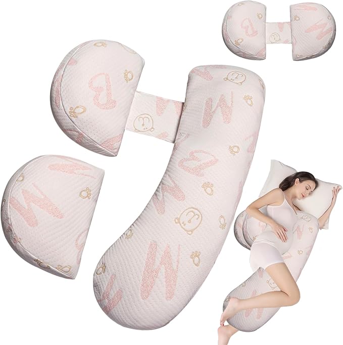 Pregnancy Pillow - Adjustable Maternity Support for Back & Belly, Multi-Use Body Pillow with Soft Cover, Must-Have for Pregnancy