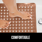 GORILLA GRIP Patented Bath Tub Shower Mat, Machine Washable Bathtub Floor Liner Mats, Suction Cups and Drain Holes to Keep Tubs Clean, Soft on Feet, Bathroom Essentials, 35x16 Inch, Brown