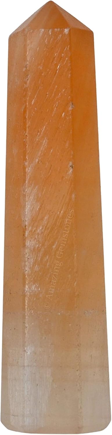 Amazing Gemstone Orange Selenite Crystal Towers ~ Natural Healing Crystal Point Obelisk for Reiki Healing and Crystal Grid (3- Inch)