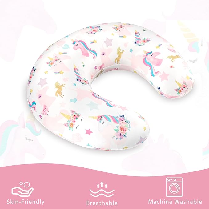 Pea Pod Nursing Pillow Cover Soft & Stretchy Removable Slipcover for Breastfeeding Pillows, Comfortable Nursing Pillow Case for Newborn, Snug Fit, Washable Feeding Pillow Slipcovers in Cute Unicorn
