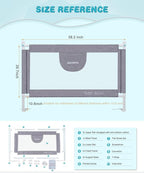MBQMBSS 58'' L x 26.7" H Bed Rail for Toddlers, Baby Bed Rails Guard for Toddlers, Height Adjustable Rail Fit for Side of King Size Queen Full Bed, Bed Rails for Kids with Child Lock & Y-Shaped Strap