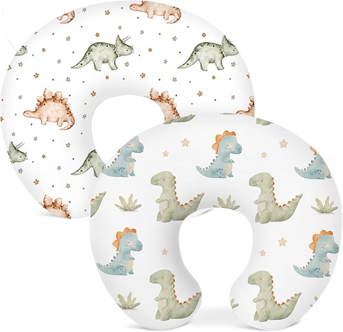 Nursing Pillow Covers 2 Pack, Breastfeeding Pillow Slipcovers Soft and Stretchy, Nursing Covers for Baby Girls Boys Newborn (Tiny Dinos)
