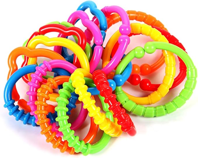 Link-to-Go Connecting Rings Toy Hanging Stroller Car Seat Crib Playmat Attach Toys Infant Newborn Boy Girl Clip On Early Education Learning Travel Accessory Set
