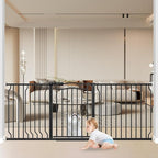 Extra Wide Baby Gate 67.3-81.1 Inch, Pressure Mounted Dog Gate Indoor, Walk Thru Pet Gate for Cat Dog Child,Pet Gates for The House Stairs Doorway Black