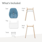 UPPAbaby Ciro High Chair/Sleek, Easy-to-Clean Design/Perfect-Fit Tray to Bring Baby to Table/Patent-Pending Harness/Dual-Position, 180-Degree Rotating Footrest/Caleb (Steel Blue/Rubberwood)