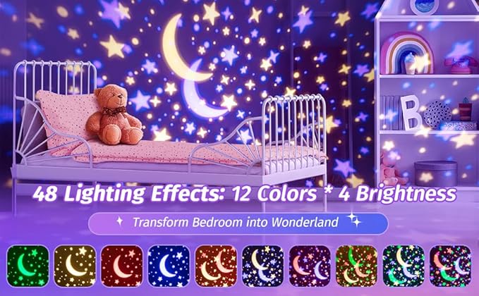 One Fire Star Projector Night Light for Kids Room, Bluetooth Speaker+Remote, 48 Lighting Cool Star Light Projector, Kids Room Decor, Christmas Gifts