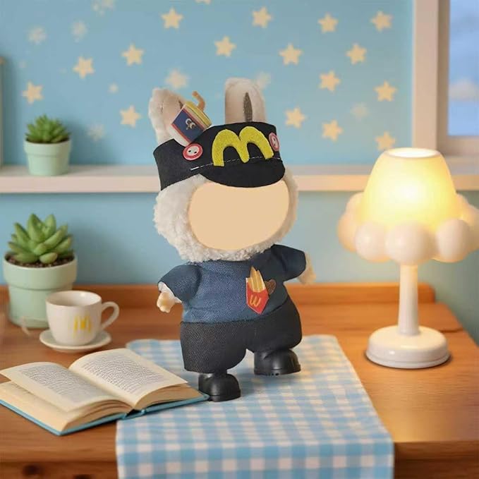 17cm Doll Clothes, Accessories for 15/17cm Dolls Clothes Headband + Overalls, Dolls Keychain Accessories, No Doll Included (Black)