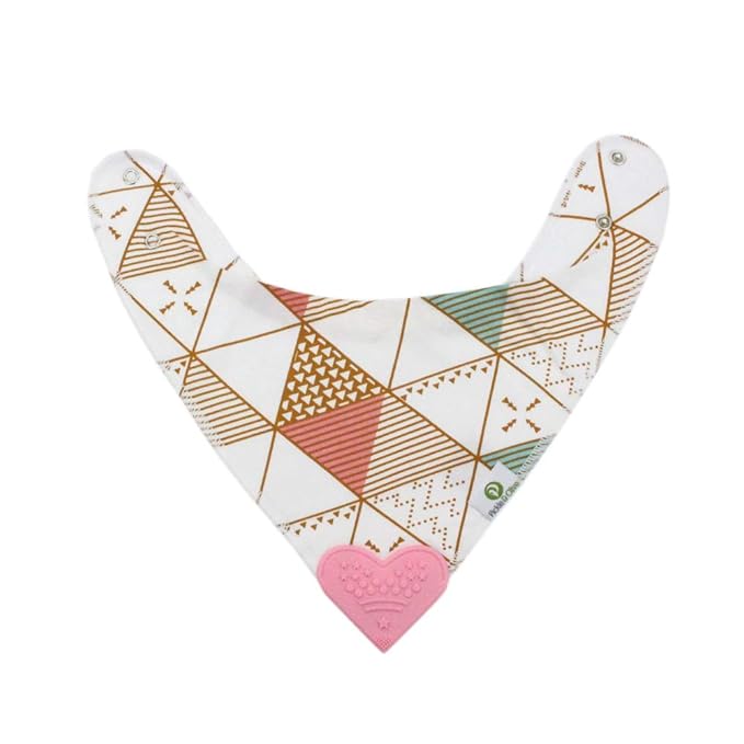 Baby Girl Bandana Teething Bibs - Attached Heart Teether - Set of 4 - Pink