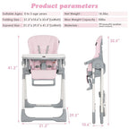 INFANS High Chair for Babies & Toddlers, Foldable Highchair with Multiple Adjustable Backrest, Footrest and Seat Height, Removable Tray, Detachable PU Leather Cushion, Built-in Rear Wheels (Pink)