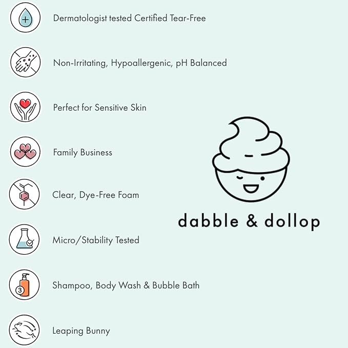 Dabble & Dollop USA Bundle, 3-in-1 Natural Bubble Bath, Body Wash & Shampoo for Kids, USA-Made, Paraben & Sulfate Free, Vegan, Tear-Free, Strawberry, Vanilla & Blueberry (Set of 3)