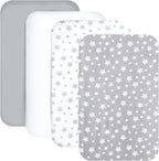 Mini Portable Crib Sheets 4 Pack for Boys or Girls (38" X 24"), Compatible with Dream on Me, Delta Porta Crib and Arms Reach Ideal Cosleeper, Grey
