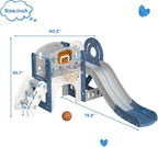YUFU 9 in 1 Toddler Slide Set, Kids Slide for Toddlers Age 1-3, Toddler Playset with Basketball Hoop and Ball, Outdoor Indoor Playground for Toddlers 1-3 (Blue+Gray)