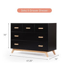dadada Soho 5-Drawer Dresser for Nursery and Bedroom - Modern Design, Large Storage, Baby-Safe Finish, Soft Close Drawers, Anti-Tip Safety, Sturdy Legs & Solid Wood Handles, 47” Wide (Black+Natural)