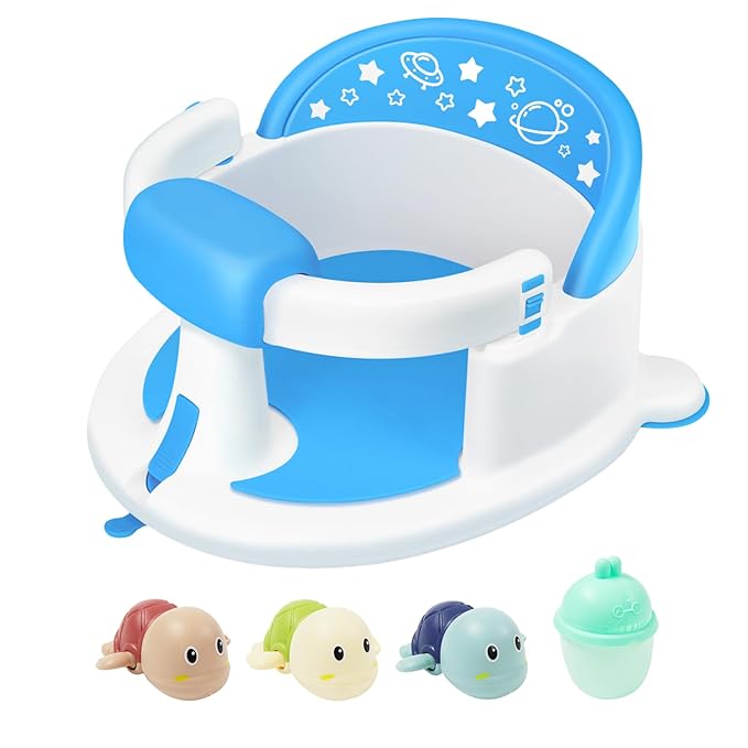 Baby Bath Seat for Babies 6 Months & up,Baby Bath Seat,Non-Slip Toddler Bath Seat, Sit Up Bath Seat for Baby,Safe Infant & Newborn Bathtub Chair with Soft Cushion（Blue）
