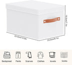 Fabric Storage Bins, 7.1 x 9.1 x 13 Inch Clothes Boxes for Shelves with Lids, Baskets for Organizing with Handles, Decorative Linen Closet Organizers, White, 1 Pack