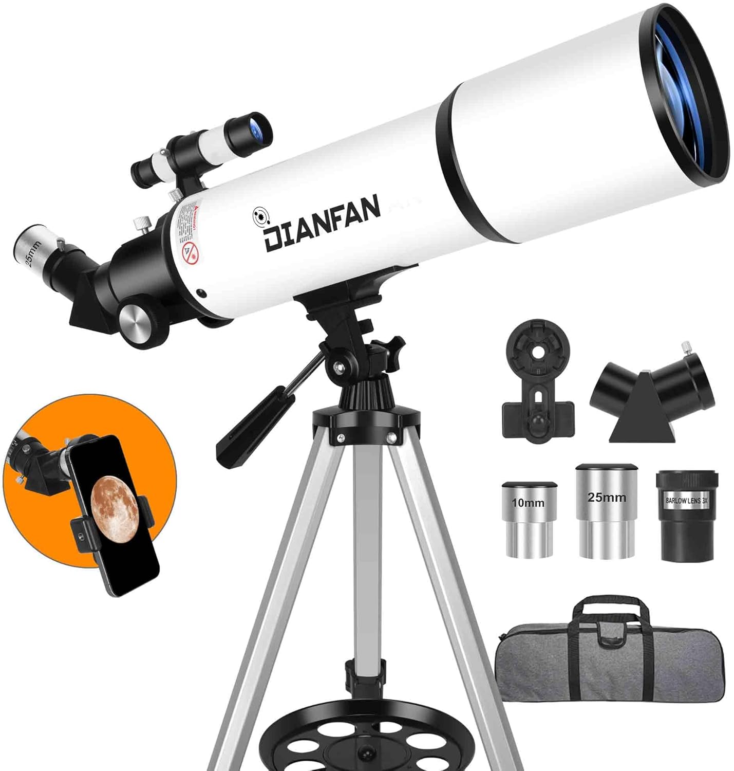Telescope,Telescope for Adults High Powered - 80mm Aperture 600mm Professional Portable Telescopes for Astronomy Beginners,Fully Mult-Coated Refractor Telescopes with Tripod,Phone Adapter and Bag