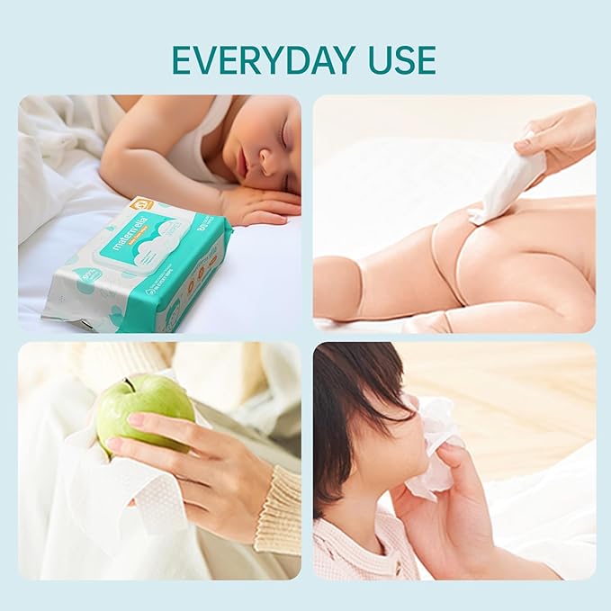 MATERN'ELLA Baby Wipes, Diaper Wipe for Sensitive Skin, 99% Water Based, Hypoallergenic, Unscented & Alcohol-free 3 Flip-Top Packs (240 Wipes Total)