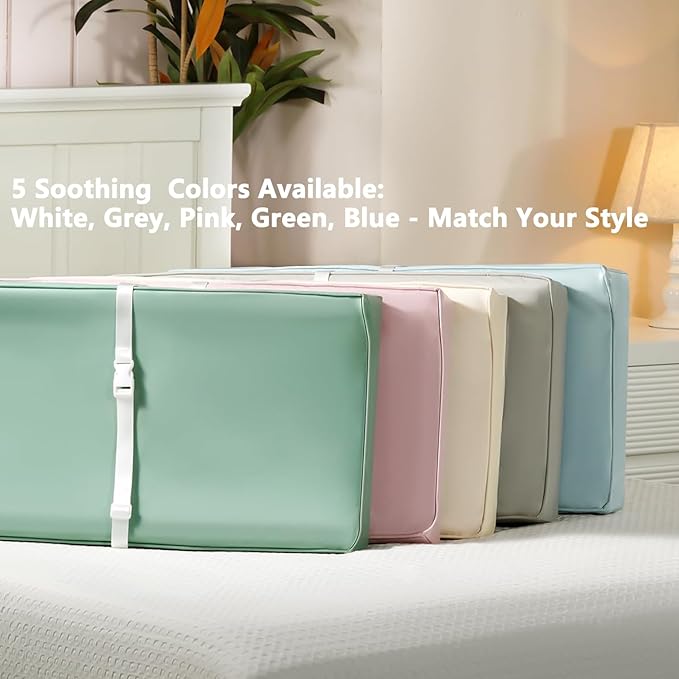 Vegan Leather Changing Pad Cover with Zipper - 31"X 16" - Waterproof Wipeable, Extra Thick & Portable & Non-Slip Diaper Mat - Fits Standard Changing Tables (Blue)