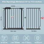Extra Wide Baby Gate 67-71.5 Inch Wide Walk Through Pressure Mounted Auto Close Large Long Tension Gate for Dog and Cats Black
