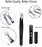 Liangery Manual Nose Hair Trimmer for Men Women- Stainless Steel Precision Blades, Leather Case, Tweezers Style Nasal Cutter, Eyebrow, Ear & Facial Grooming Tool (Black)