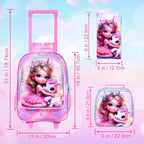 gxtvo Girls Rolling Backpack, Cute Unicorn Roller Wheels Kids Bookbag - Wheeled Elementary School Bag