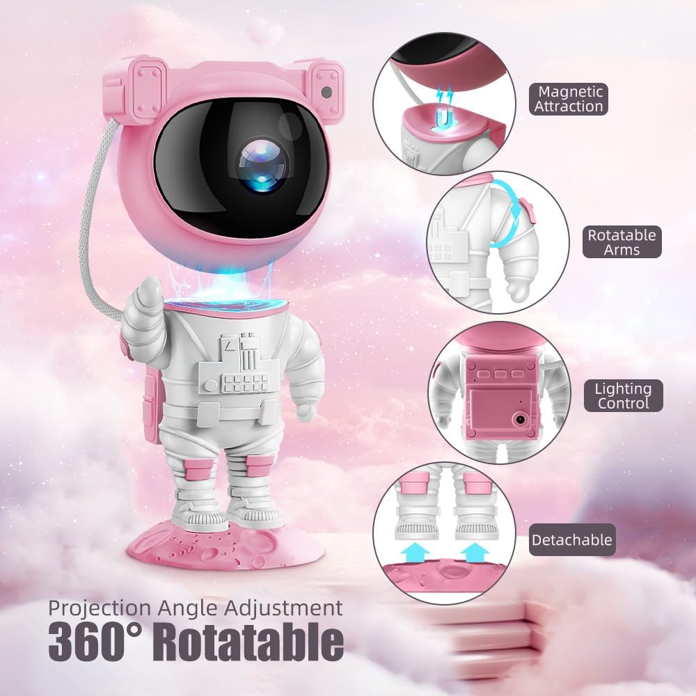 Astronaut Galaxy Projector Night Light with Timer and Remote - AceGamer Star Starry Nebula LED Lamp, Gift for Kids and Adults for Bedroom, Christmas, Birthday, Valentine's Day etc. (Pink-White)