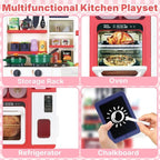 Kids Pretend Kitchen Playset with Electronic Stove, Steam & LED Lights – Interactive Toddler Kitchen Toy with Working Sink, Play Food & Accessories for Girls & Boys 3–8 Years (Red)