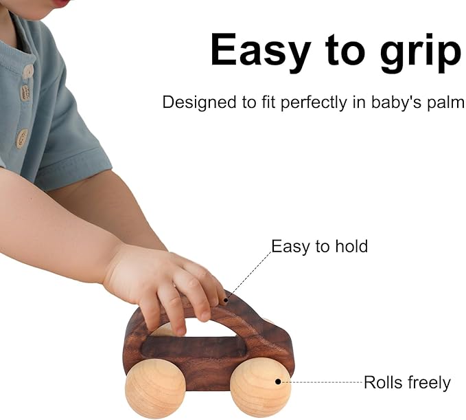 BOXOB Wooden Toys Cars, VehicleToy for Fine Motor Skill Development Wood Baby Push Race Car for Kids Toddlers Baby Boy Girl Birthday Nursery Decor Gift (Color 3)