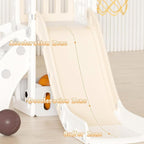 XJD 5 in 1 Toddler Slide, Kids Slide for Toddlers Age 1-3, Outdoor Indoor Playset for Toddlers with Basketball Hoop and Ball, Storage Space and Non-Slip Steps Telescope (Beige)