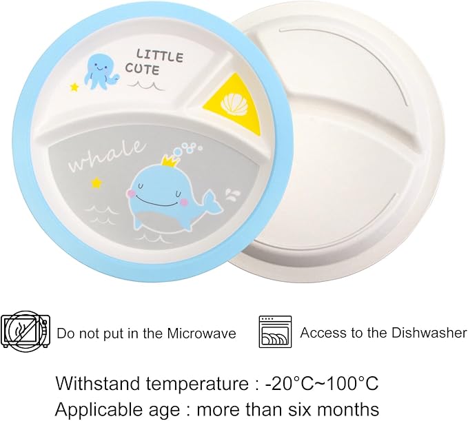 Kids Feeding Set 5 Pcs, Tableware Set for Toddlers Includes Plate Bowl Cup Fork and Spoon Utensil Flatware, Kids Flatware Set Dishwasher Safe, BPA Free (Whale)