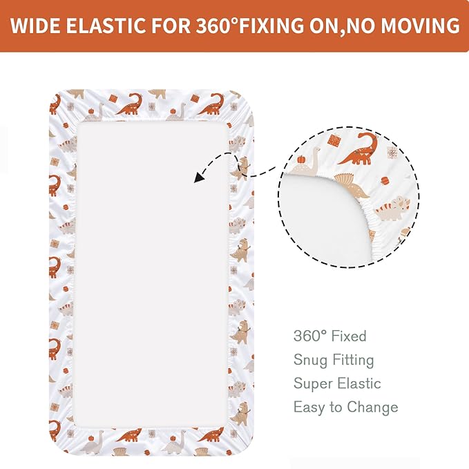 Bimocosy Crib Sheets for Boys Girls, Fitted Crib Sheet 4 Pack for Standard Crib and Toddler Mattresses, Super Soft Breathable Microfiber Baby Sheet 28"x 52", Dinosaur/Leaves/Khaki/Beige