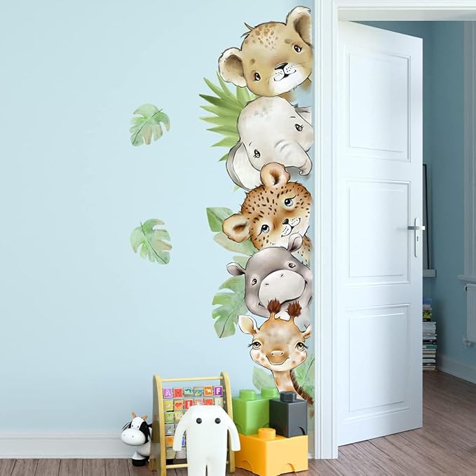 55.1 x 15.7 Inch Watercolor Jungle Animal Wall Decals - Forest Animal Sticker With Elephant, Tiger, Giraffe for Baby Nursery, Playroom, Bedroom, Classroom, Kindergarten Decor