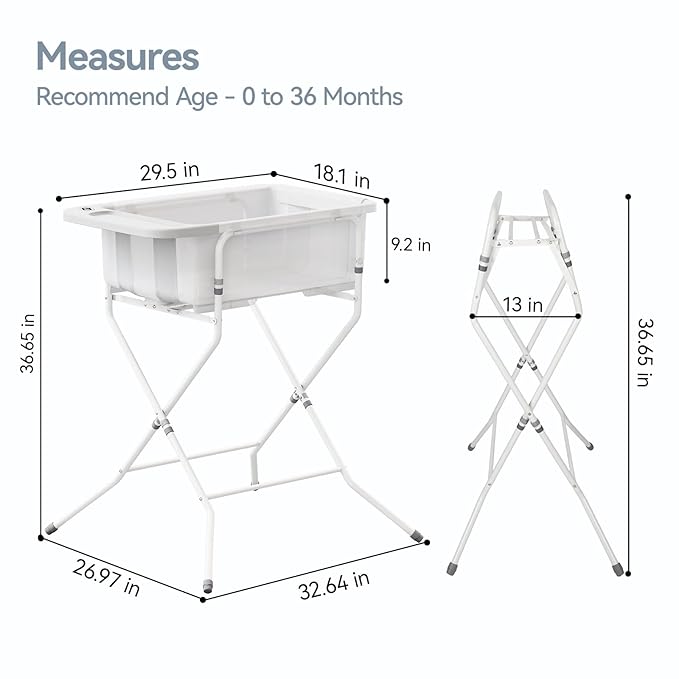 Collapsible Baby Bathtub with Stand - Large Capacity Baby Bath Tub with Thermometer & Soft Cushion | Portable Travel Newborn Infant Bathtub | Foldable Toddler Bathtub for Baby 0 to 36 Months