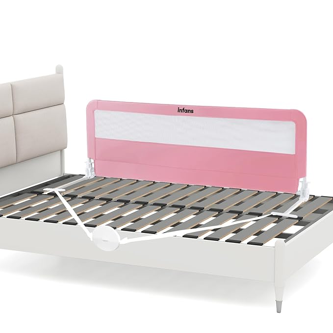 INFANS Bed Rail for Toddlers, 59" Foldable Safety Baby Crib Rail Fit for Kids Twin, Extra Long Swing Down Bed Guardrail for Convertible Crib, Queen, Full, King Mattress Side Guard (Pink)
