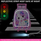 Girls Rolling Backpack, Cute Cat Roller Wheels Kids Bookbag - Wheeled Elementary School Bag - 3PCS Cat