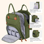 BabbleRoo Extra Large Diaper Bag Backpack, Expandable Baby Bag with Up to 50% More Capacity - Travel Essentials Baby Bag Tote with Changing Pad, Stroller Straps & Pacifier Case - Unisex, Forest Green