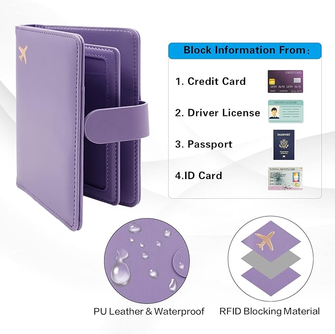 Melsbrinna Rfid Passport Holder for Travel women/Men, Cute Passport Wallet Rfid Blocking Card Slots, Rfid Passport Cover/CaseTravel Wallet, Passport Book Holder (1, Purple)