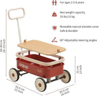 kidpop PULA-Wild 3-in-1 Kids' Pull-Along Wagon Toddlers Push Walker for 2.5-8, Removable Wooden Cover and Adjustable Handlebar, Birthday Gifts Max Weight 33 lbs (Red)