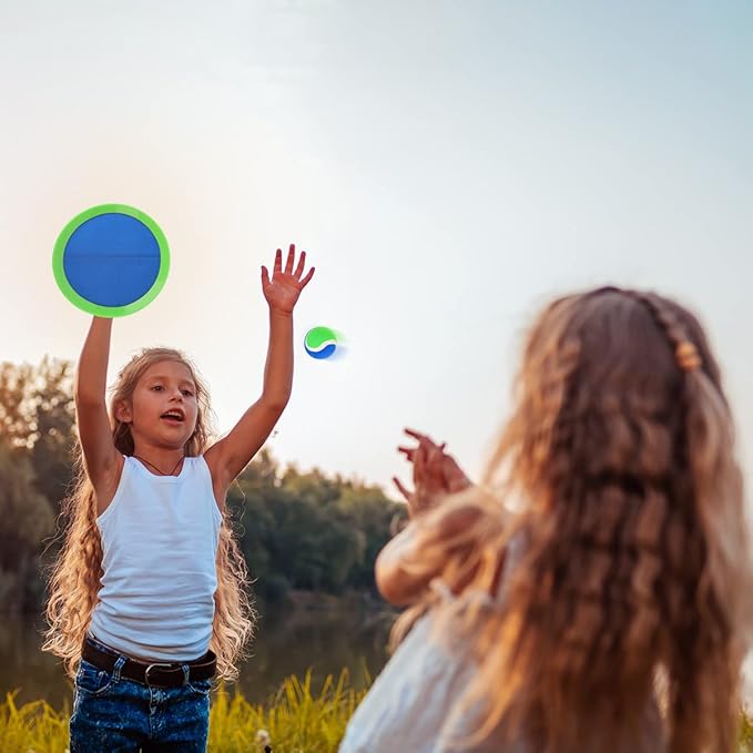 EVERICH Upgraded Toss and Catch Ball Game Set - Indoor and Outdoor Games for Kids 3-12, Beach Sand Pool Water Toy Includes 4 Paddles 4 Sticky Balls, Great Birthday Easter Gifts for Boys Girls