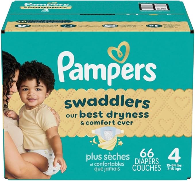 Pampers Swaddlers Diapers, Size 4 (15-34 lbs), 66 Count, Absorbent, Keeps Baby Dry and Comfortable, Skin Safe Disposable Baby Diaper (Packaging May Vary)